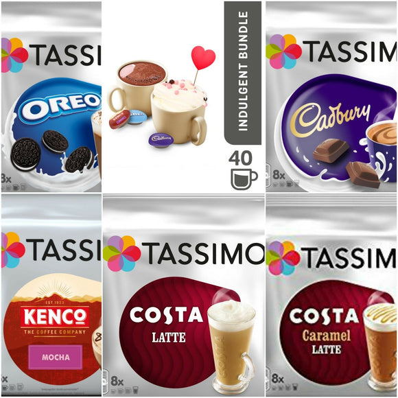 Tassimo Indulgent Bundle Cadbury Milka Mocha Latte Caramel Variety Pack 40 Cups