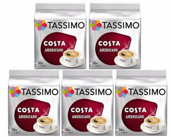 TASSIMO Costa Americano coffee Pack of 5 Total 80 discs/pods 80 LARGE servings