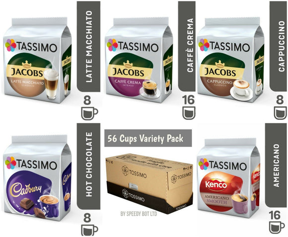 TASSIMO Jacobs Variety Box Pack TDiscs Coffee Latte Cappuccino Americano Cadbury