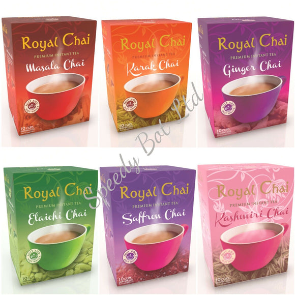 ROYAL CHAI INSTANT TEA Elaichi Pink (Kashmiri)  Masala Ginger Karak Saffron 60