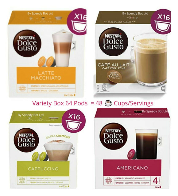 Dolce Gusto 64 Pods 48 Cups Latte Cappuccino Americano Cafe au Lait Variety
