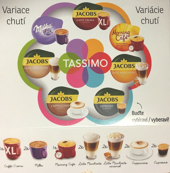 Tassimo Variety 12 Cups Taster Box Pack Jacobs Latte Cappuccino Milka Coffee Pod