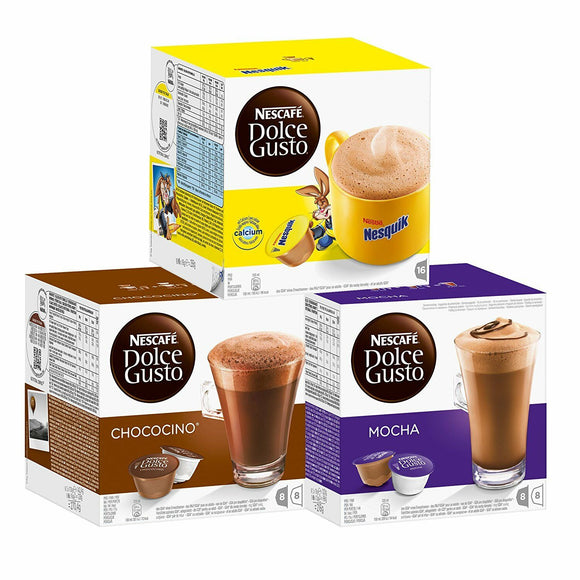 Nescafe Dolce Gusto Hot Chocolate  Mocha, Nesquik & Chococino Bundle Pack 32 Cup