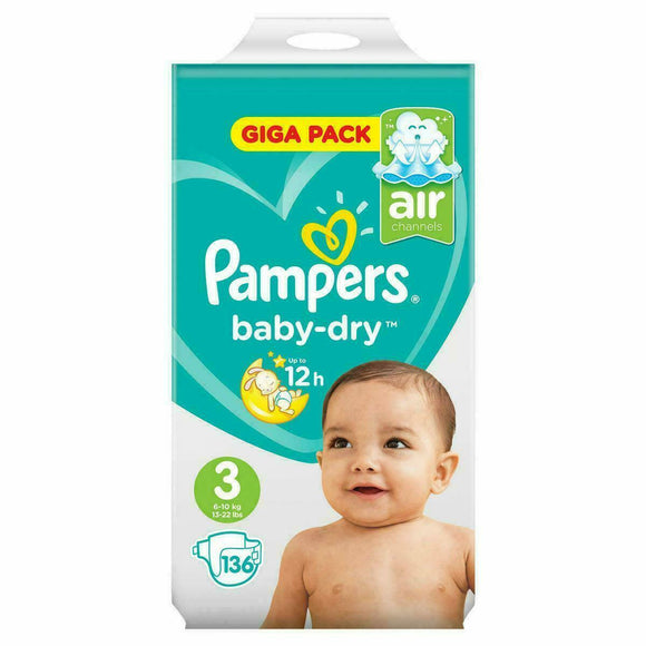Pampers Baby Dry Size 3  Nappies Diapers Giga Pack of 136 for 6-10kg / 13-22lbs