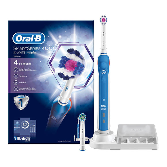 Braun Oral-B Smart Series 4000 3D WHITE Electric Rechargeable Toothbrush 2 Pin
