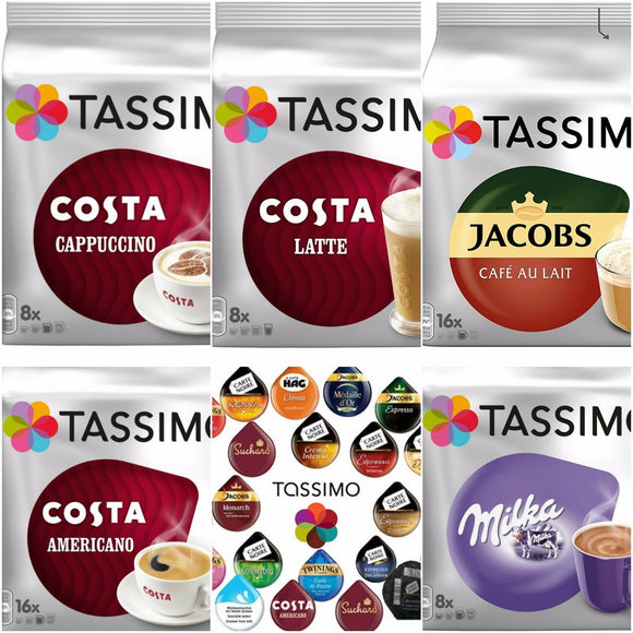 Tassimo Costa Latte Americano Cappuccino Milka Jacobs Cafe Au Lait 56  5 Packs