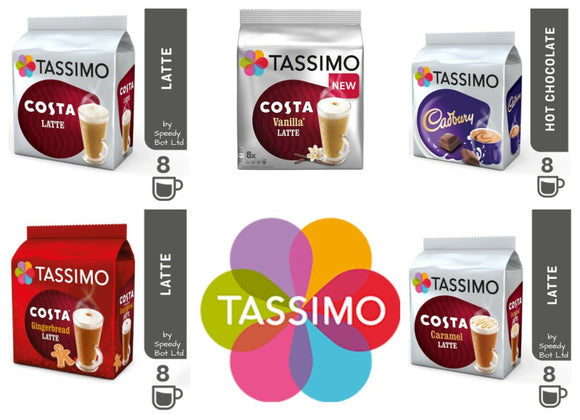 TASSIMO T Discs Pods Costa Latte Caramel Vanilla Gingerbread Variety Box 40 CDB