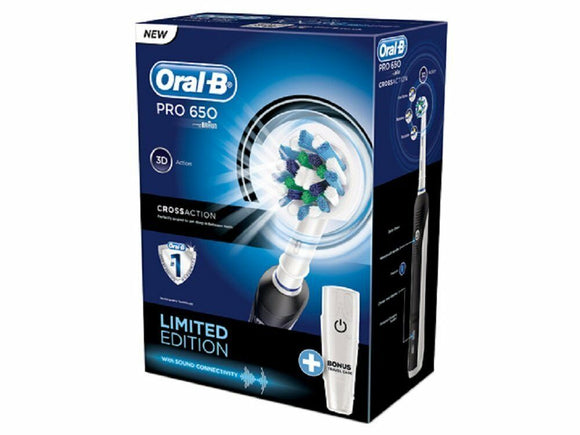 ORAL B PRO 650 LIMITED EDITION BLACK 3D ACTION ELECTRIC TOOTHBRUSH TRAVEL CASE