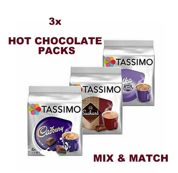 Tassimo T Discs Pods: HOT CHOCOLATE PACK - MILKA, CADBURY, SUCHARD, YOU CHOOSE!