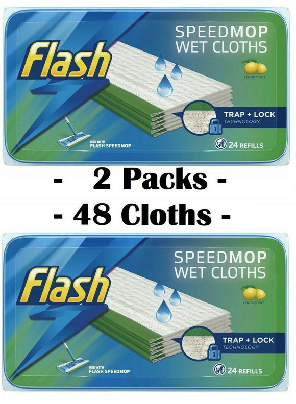 2 Packs Flash Speedmop WET CLOTHS - 48 Refills Lemon - Speed Mop Refill