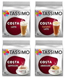Tassimo Costa 4 Pack - Latte Caramel Cappuccino Americano 64 T Discs Pods 40 Cup