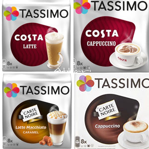 TASSIMO COSTA & Carte Noire Cappuccino Latte Macchiato 4 Packs 32 T-Discs Pods