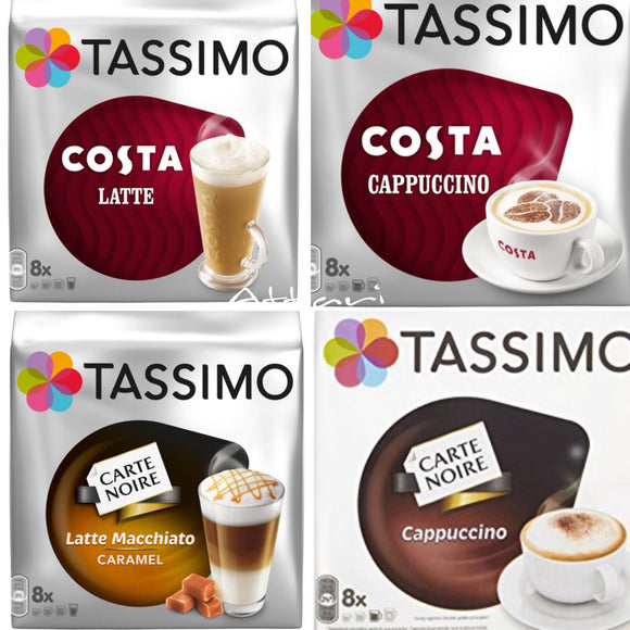 TASSIMO COSTA & Carte Noire Cappuccino Latte Macchiato 4 Packs 32 T-Discs Pods