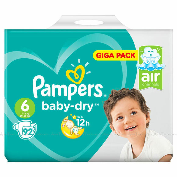 Pampers Baby Dry Air Channels Nappy 15+ Kg XL Size 6 - Giga Pack 92 Nappies