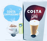 Tassimo Costa Strong Latte Coffee with Cappuccino Milk Pods 16 FFP (Double Shot)