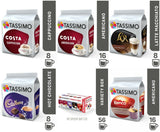 TASSIMO T Discs Pods  Variety Box 56  24Hrs Latte Cappuccino Americano Cadbury