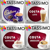 Bosch Tassimo T12 Vivy Coffee Machine Cream + Cadbury Cappuccino Americano Latte