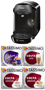 Bosch Tassimo HAPPY Coffee Machine Black + Cadbury Cappuccino Americano Latte